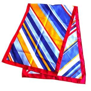 Vintage Silky scarf diagonal stripes rectangle red orange blue mod mid century
